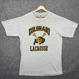 Vintage Colorado Buffaloes CU Boulder Lacrosse T-Shirt Men's XL Gray 90s Russell